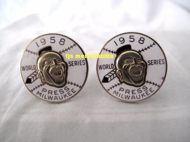 1958 MILWAUKEE BRAVES NL CHAMPIONSHIP PRESS CUFF LINKS