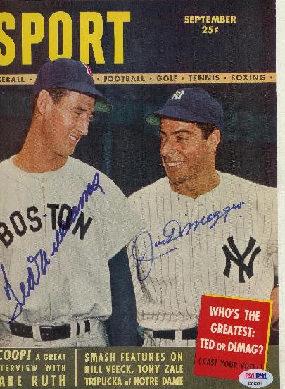 TED WILLIAMS & JOE DIMAGGIO SIGNED FAMOUS SPORT MAGAZINE COVER